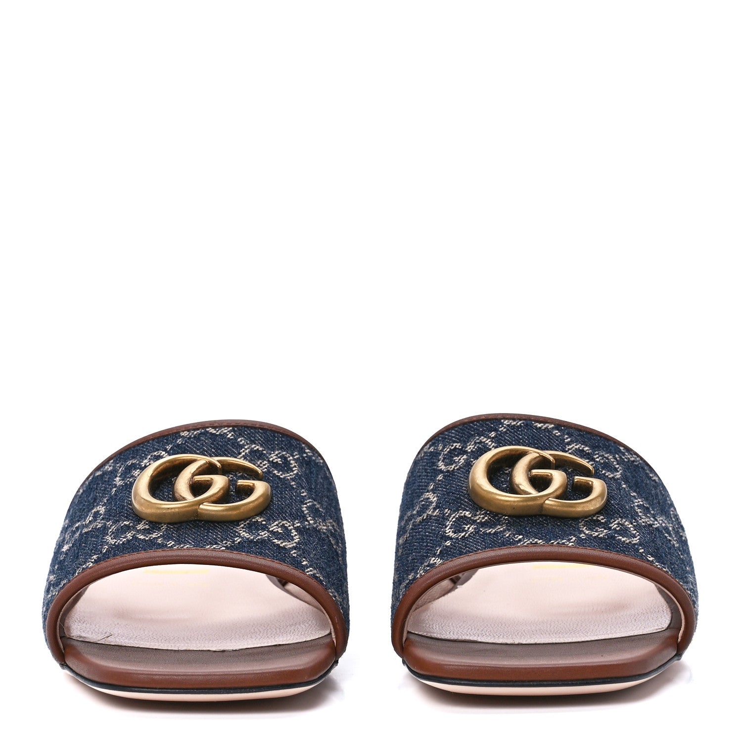 Gucci New Denim GG Monogram Miro Soft Calfskin Jolie Slide Sandals 37.5 Blue Tea Cuir Epilog 2 of 9