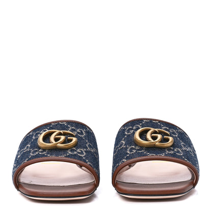 Gucci New Denim GG Monogram Miro Soft Calfskin Jolie Slide Sandals 37.5 Blue Tea Cuir Epilog 2 of 9