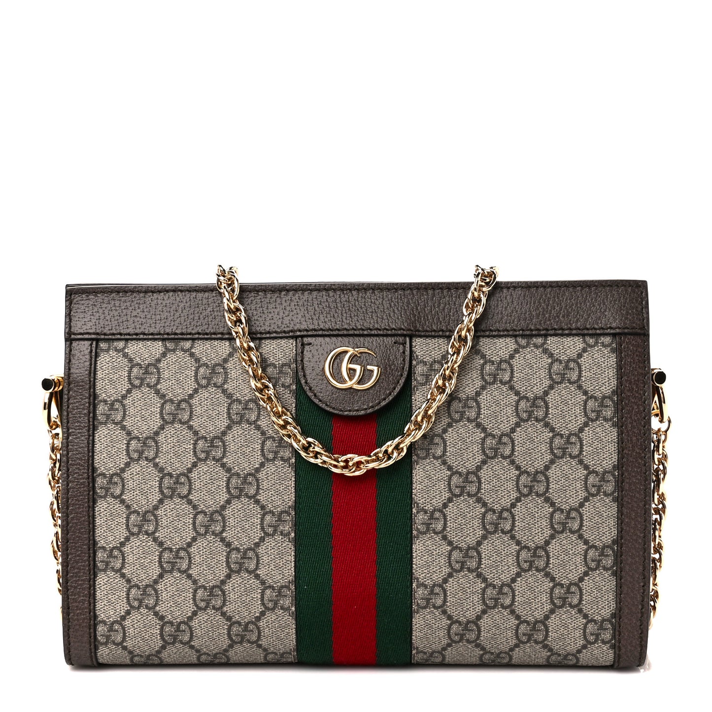 GG Supreme Monogram Web Small Ophidia Chain Shoulder Bag Brown