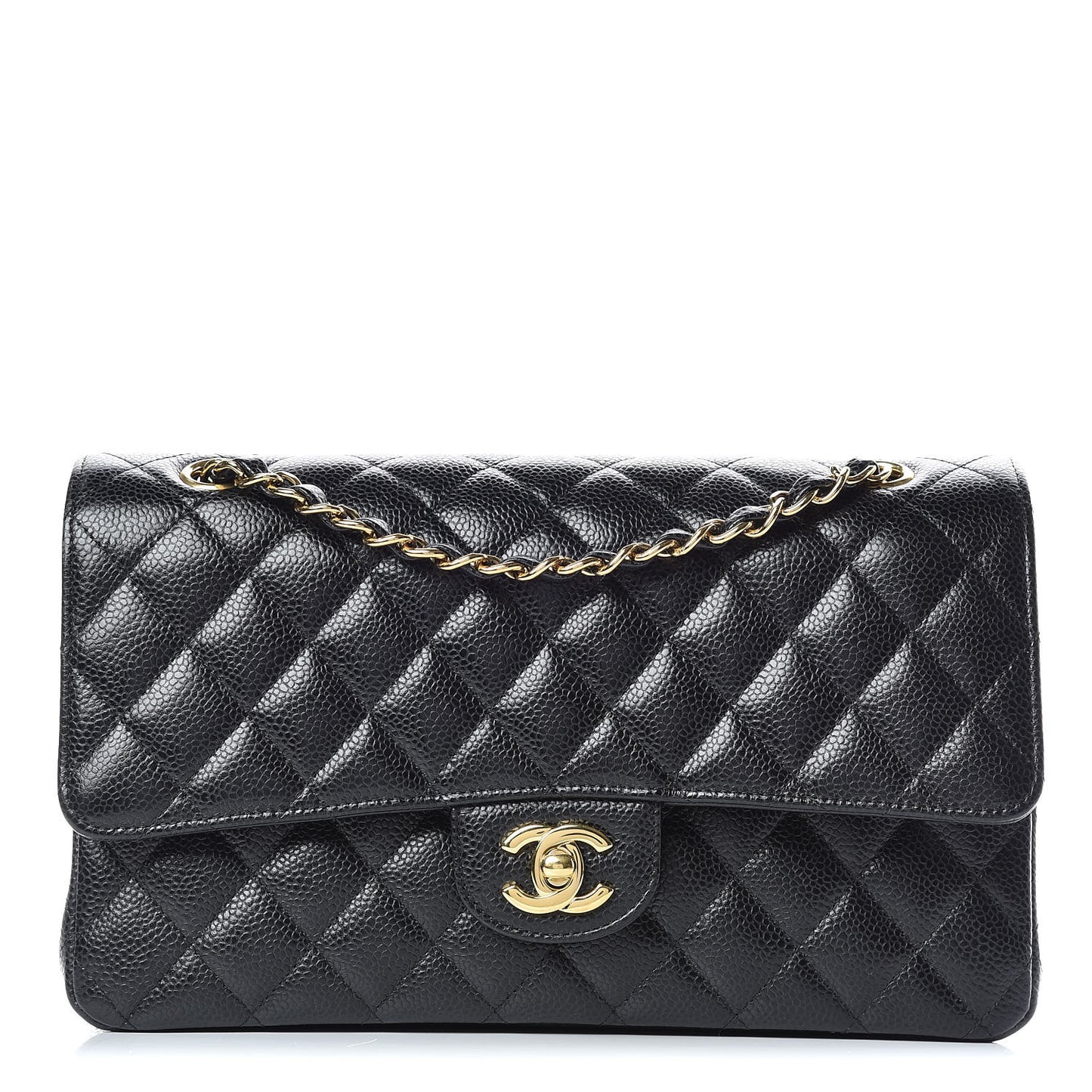 Caviar Quilted Medium Double Flap Black