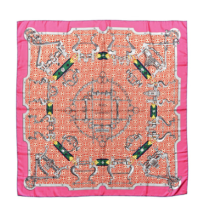 Hermes Cashmere Silk Mors Et Gourmettes Remix Shawl 140 Rose Vif Rouge Gris 1 of 6