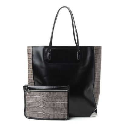 Alexander Wang Calfskin Crocodile Embossed Prisma Skeletal Tote Black Silver Hardware 1 of 9
