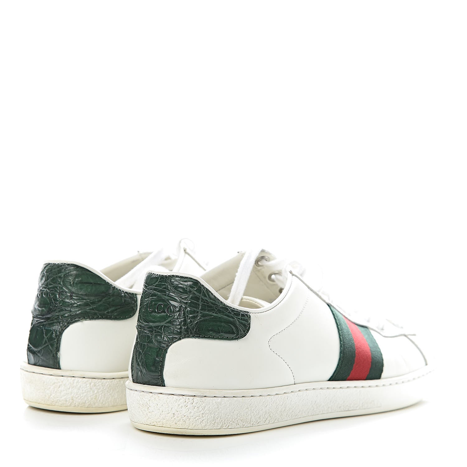 Gucci Calfskin Crocodile Web Womens Ace Sneakers 39 White Green 4 of 18