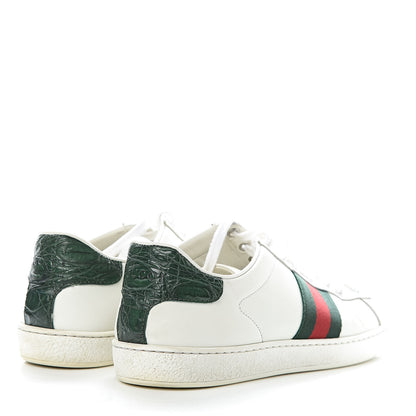 Gucci Calfskin Crocodile Web Womens Ace Sneakers 39 White Green 4 of 18