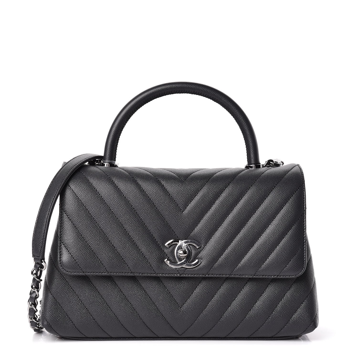Chanel Caviar Chevron Quilted Small Coco Handle Flap Dark Grey 1 of 10