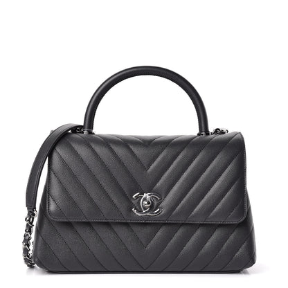 Chanel Caviar Chevron Quilted Small Coco Handle Flap Dark Grey 1 of 10