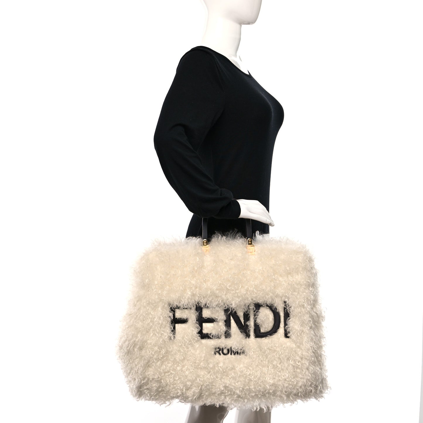 Mohair Vitello Aura Logo Large Fendi Sunshine Shopper Tote White Ebano