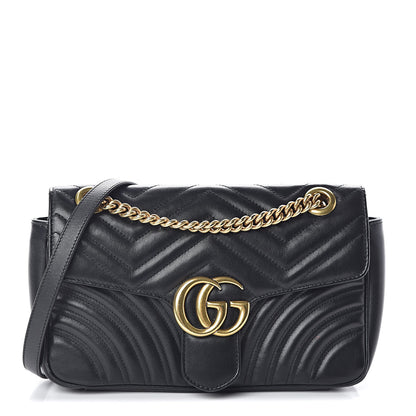 Gucci Calfskin Matelasse Small GG Marmont Shoulder Bag Black 2 of 10