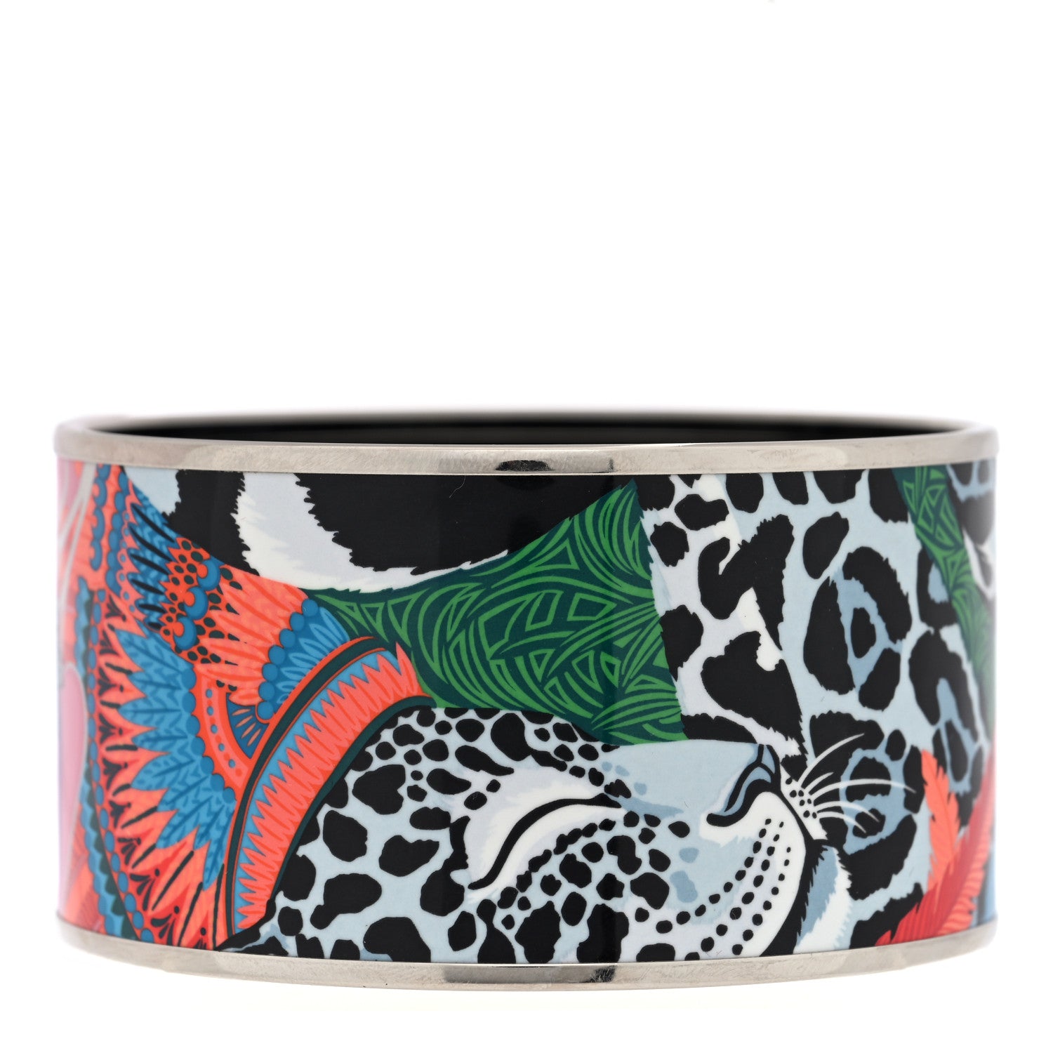Hermes Enamel Printed Jaguar Quetzal Extra Wide Bracelet 65 1 of 4