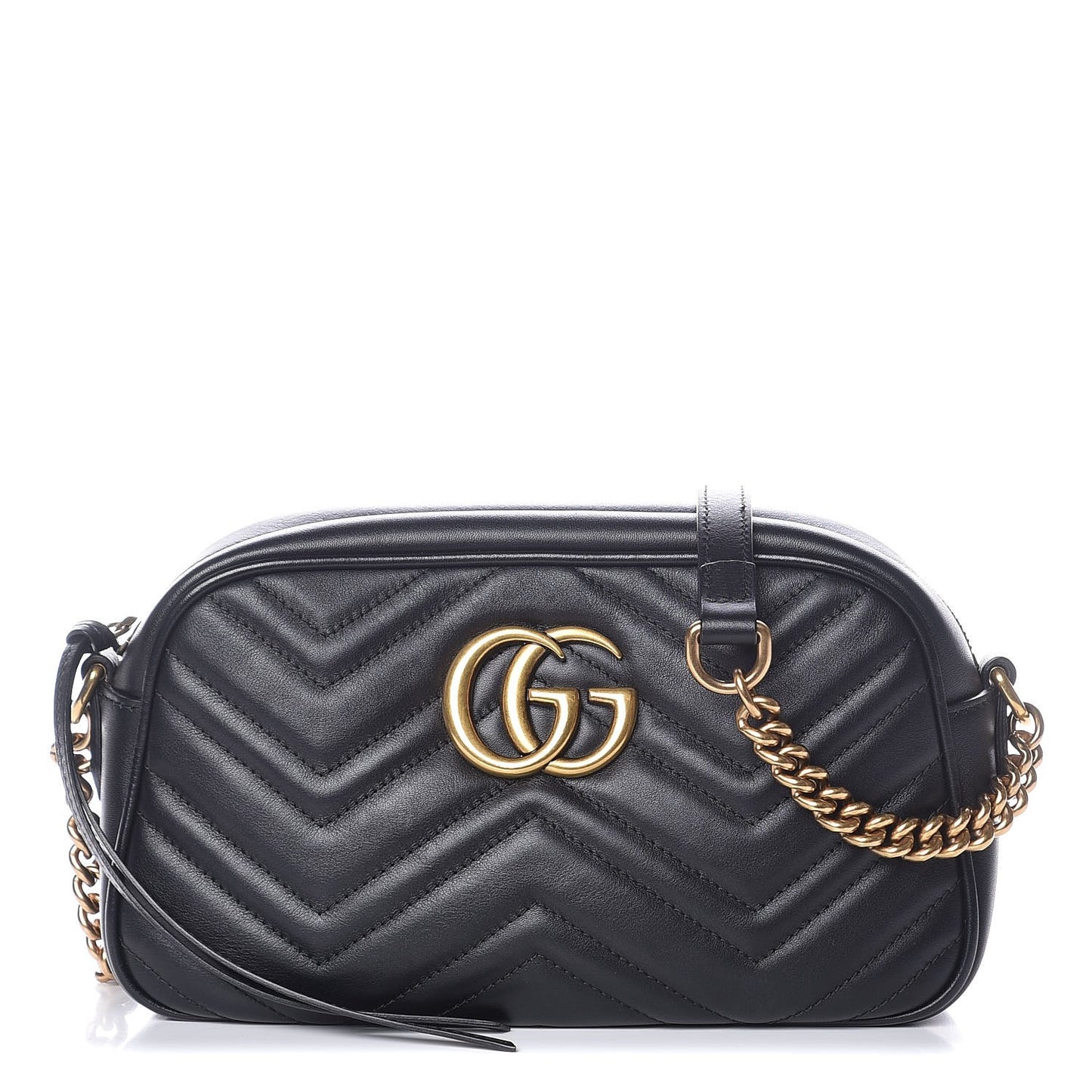 Calfskin Matelasse Small GG Marmont Chain Shoulder Bag Black