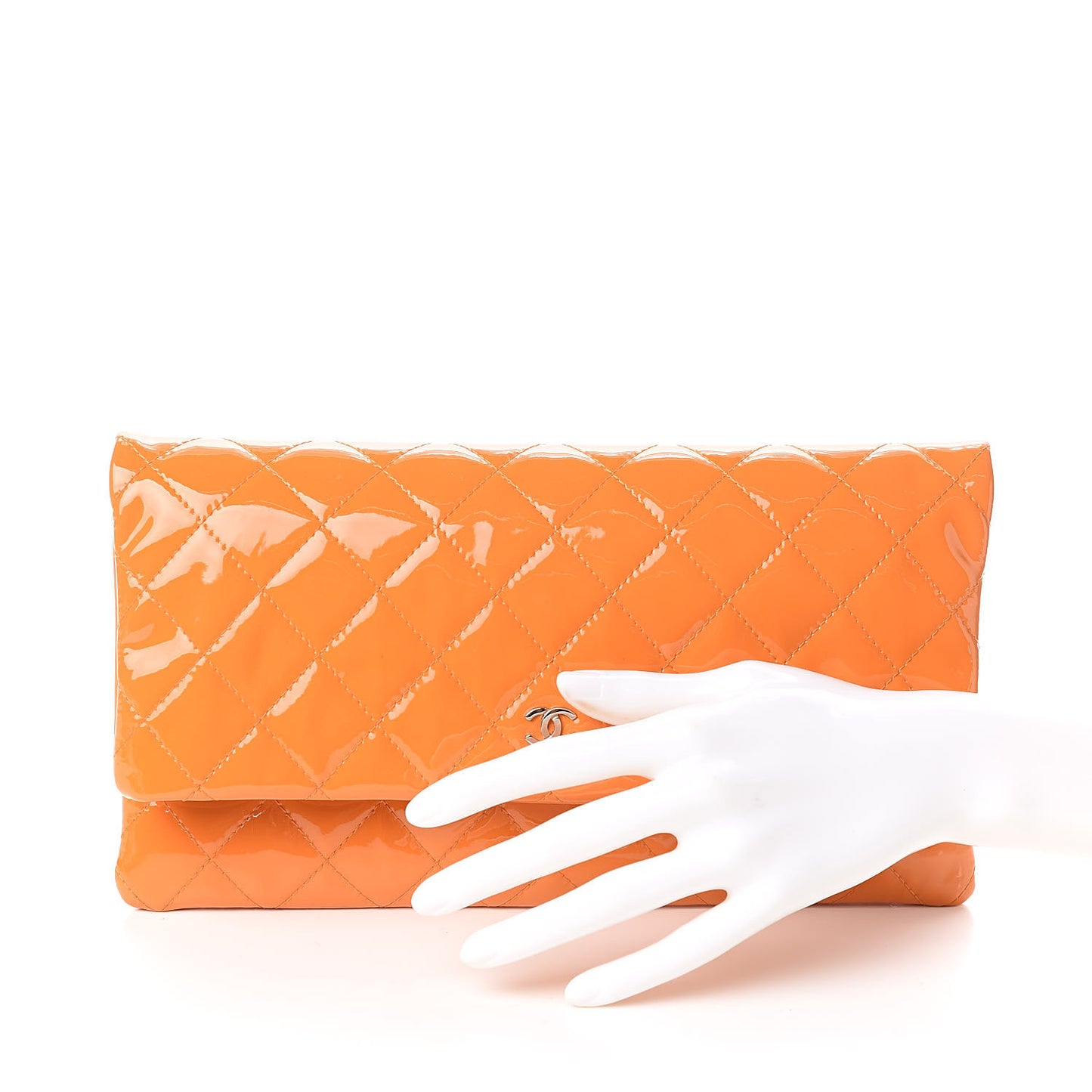 Patent Calfskin Quilted Beauty CC Clutch Orange