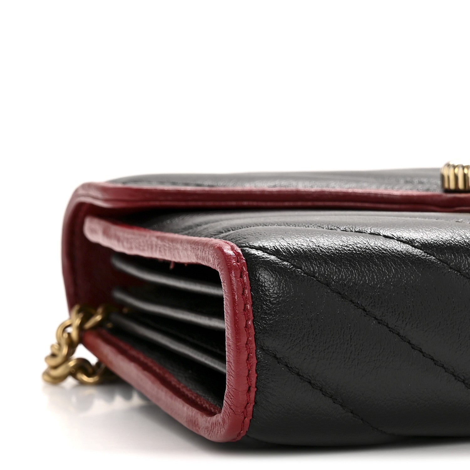 Gucci Vintage Effect Calfskin Matelasse Diagonal Torchon GG Marmont Chain Wallet Black Romantic Cherry 9 of 12