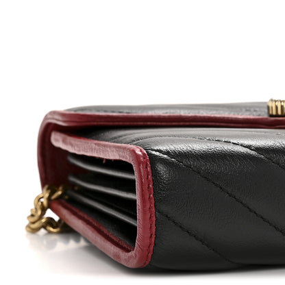 Gucci Vintage Effect Calfskin Matelasse Diagonal Torchon GG Marmont Chain Wallet Black Romantic Cherry 9 of 12