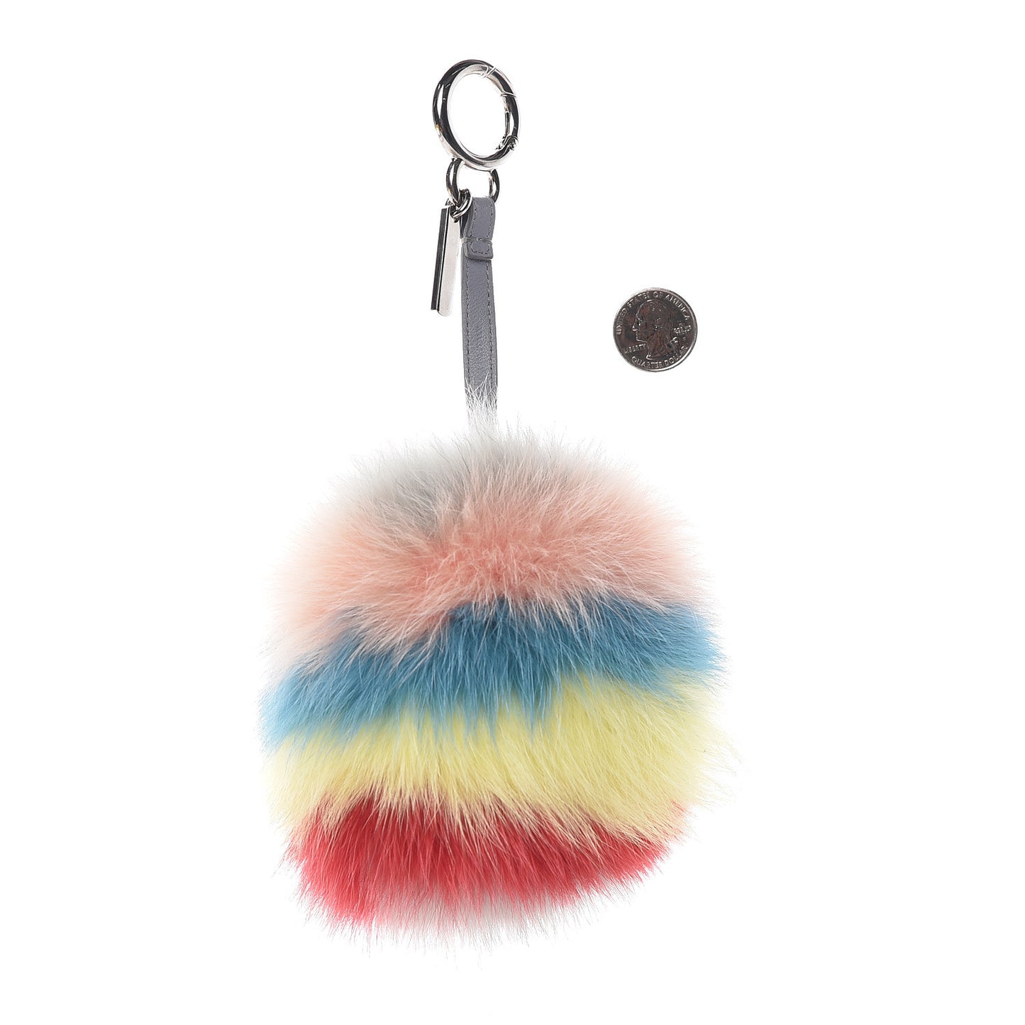 Fox Fur Rainbow Pom Pom Bag Charm Red Multicolor