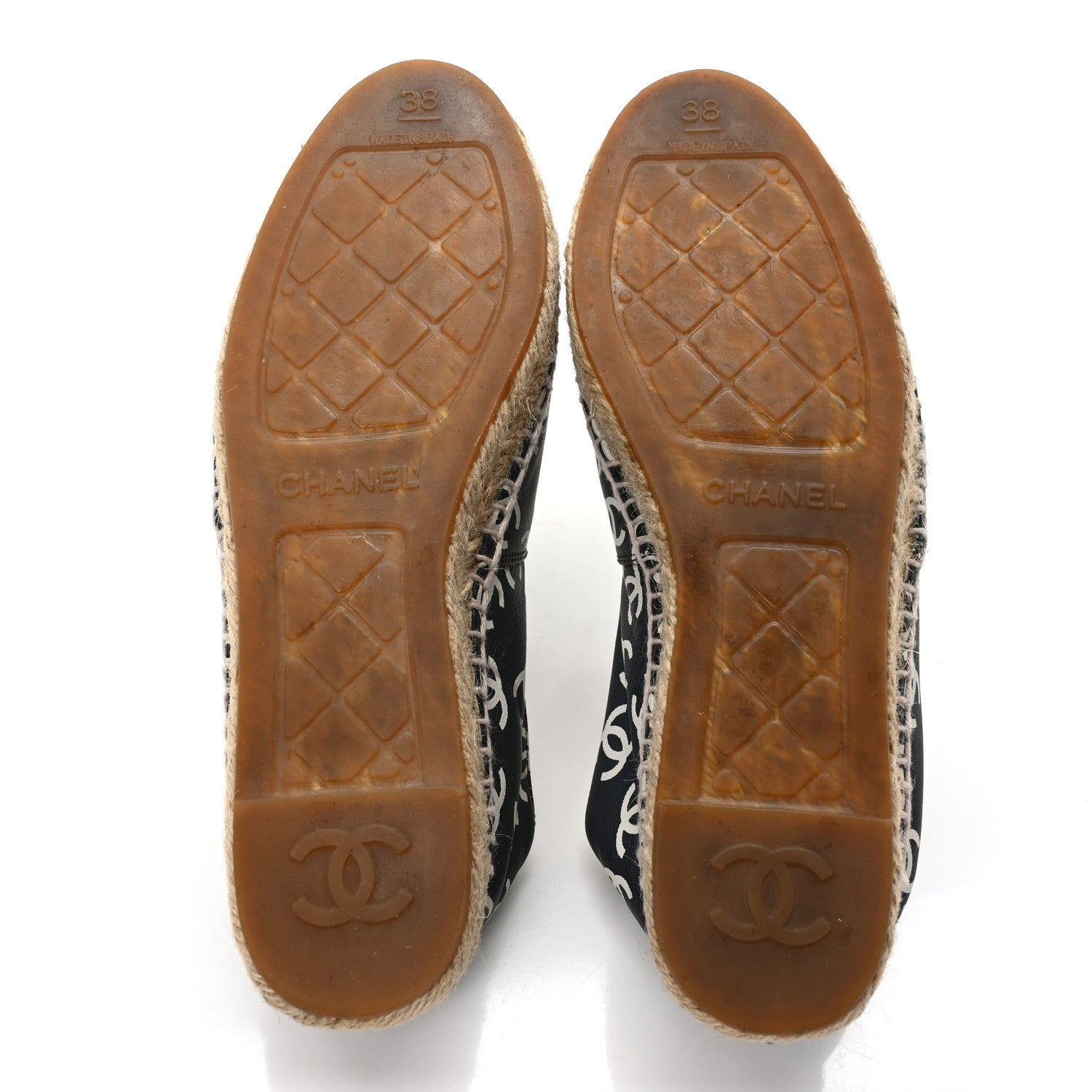 Chanel Lambskin Printed CC Espadrilles 38 Black White 5 of 9