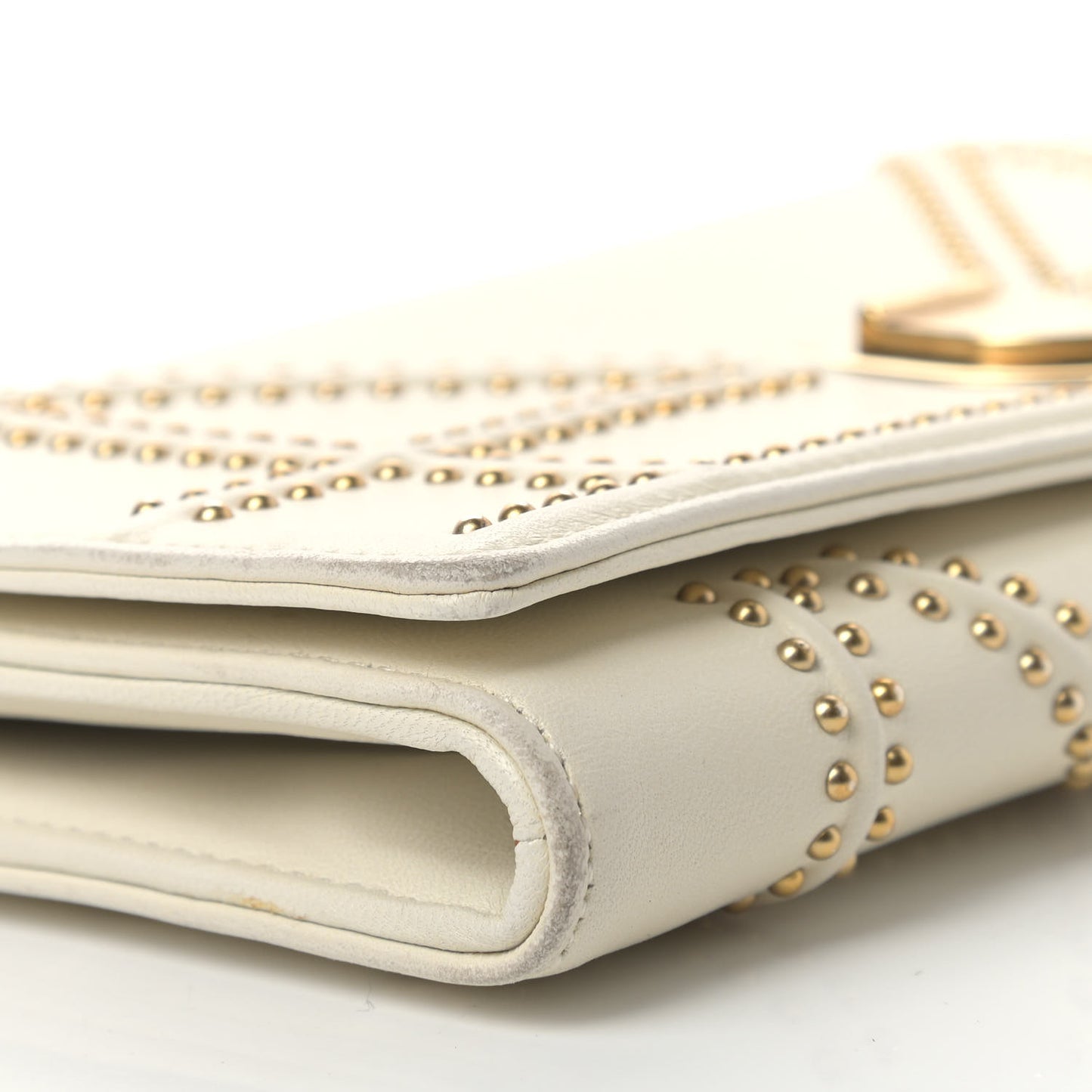 Calfskin Studded Diorama Croisiere Chain Wallet White