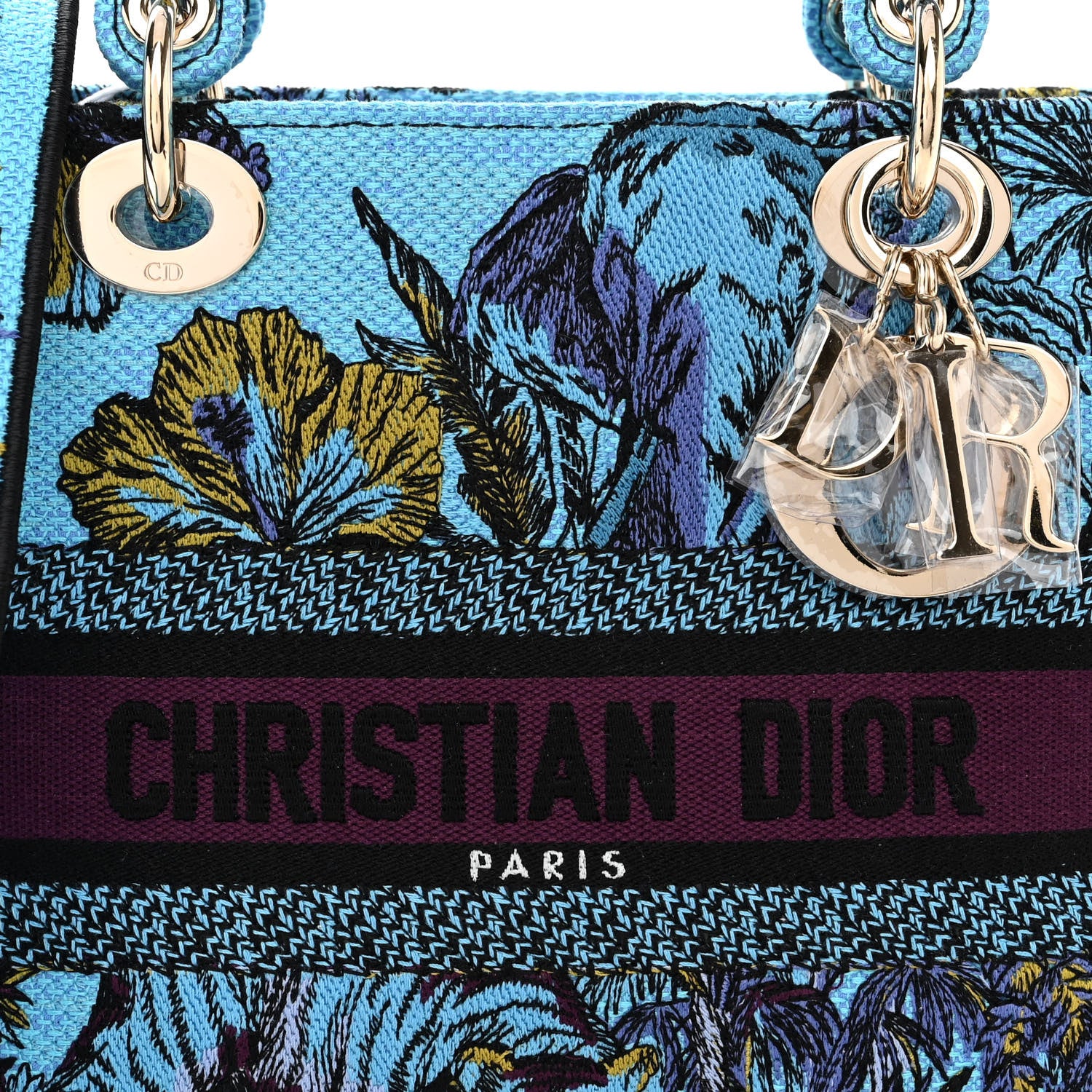 Christian Dior Canvas Toile de Jouy Voyage Embroidered Medium Lady D-Lite Celestial Blue 7 of 9