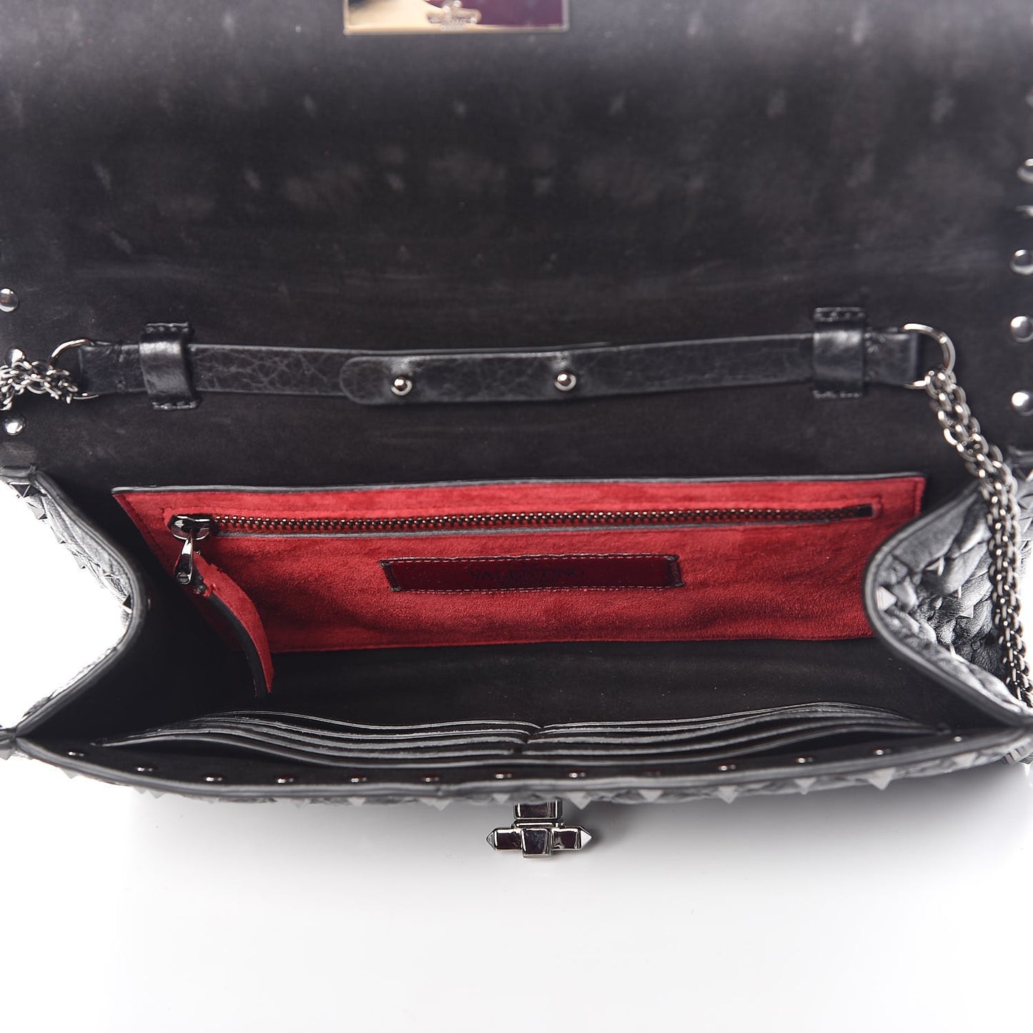 Craquele Nappa Rockstud Spike Wallet on Chain Black