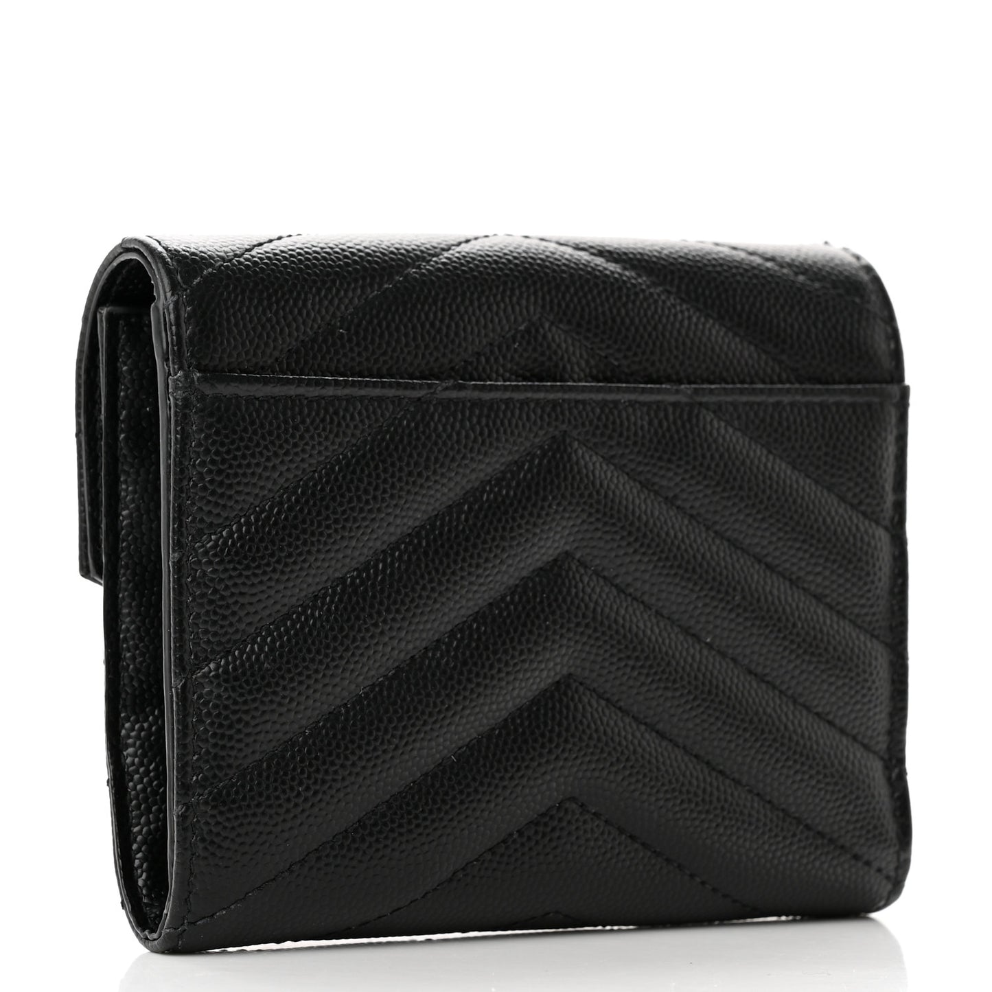 Grain De Poudre Matelasse Chevron Monogram Compact Tri Fold Wallet Black