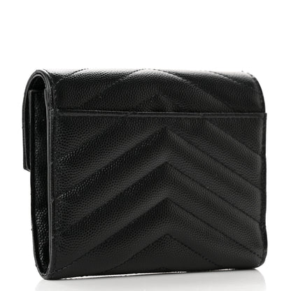 Saint Laurent Grain De Poudre Matelasse Chevron Monogram Compact Tri Fold Wallet Black 3 of 11