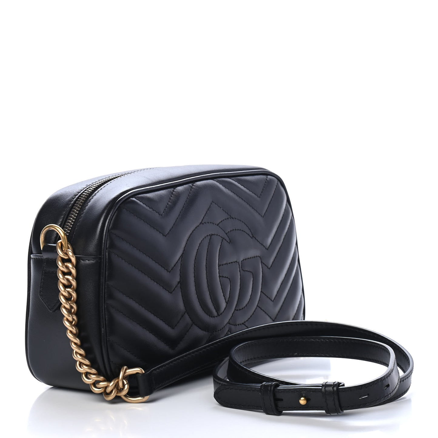 Calfskin Matelasse Small GG Marmont Chain Shoulder Bag Black