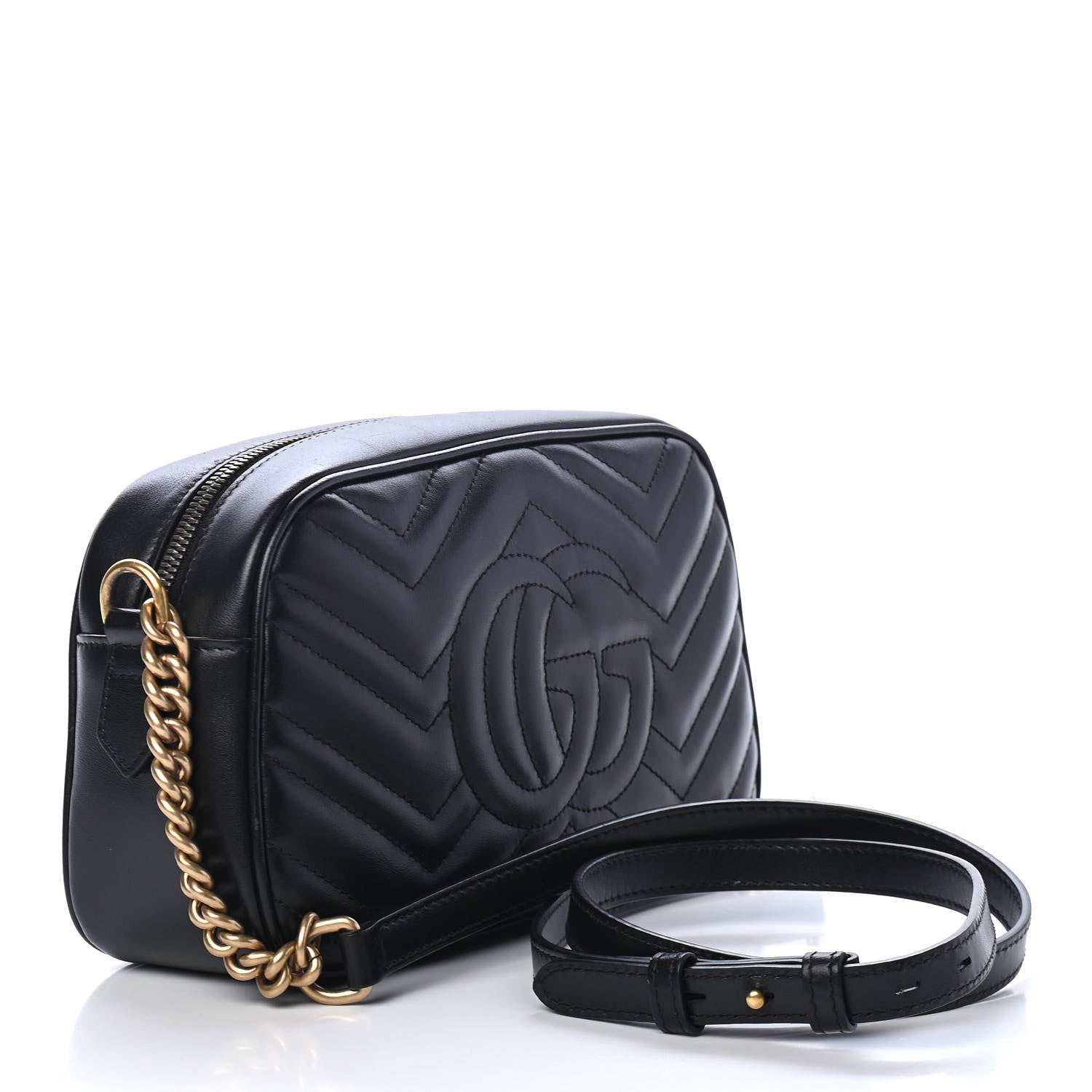 Gucci Calfskin Matelasse Small GG Marmont Chain Shoulder Bag Black 2 of 4