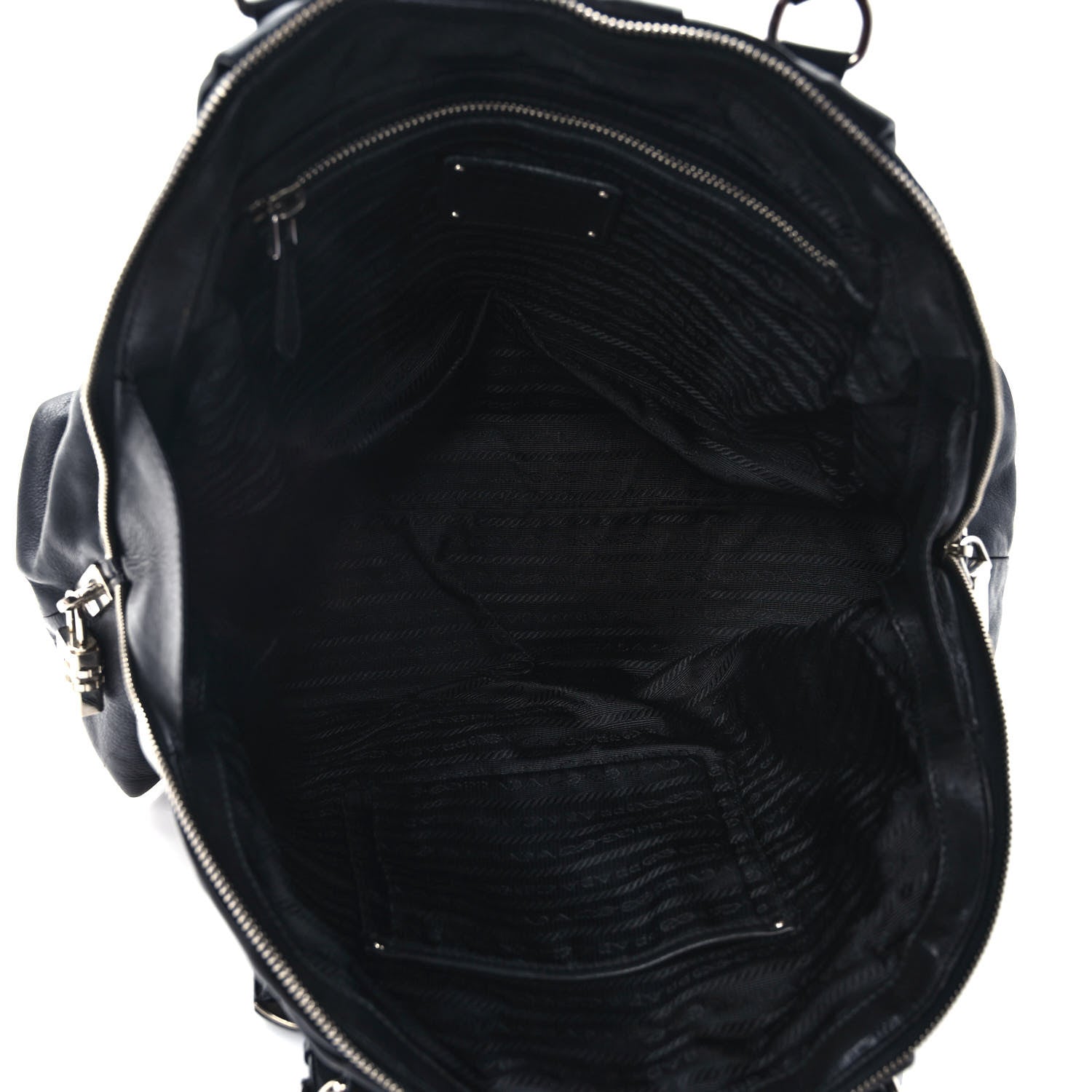 Prada Soft Calf Pleated Tote Black 4 of 9
