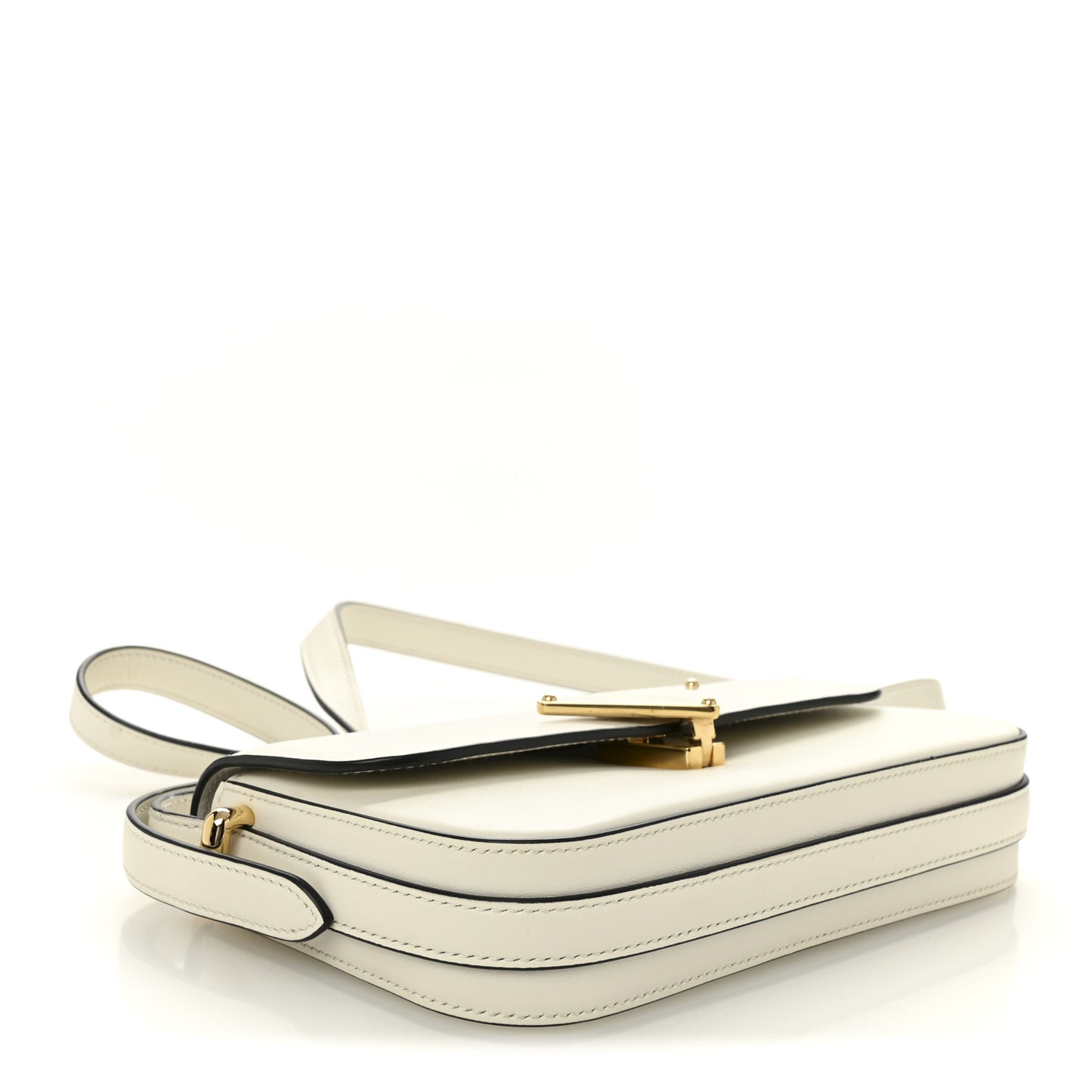 Soft Calfskin Metal Triangle Logo Flap Shoulder Bag White