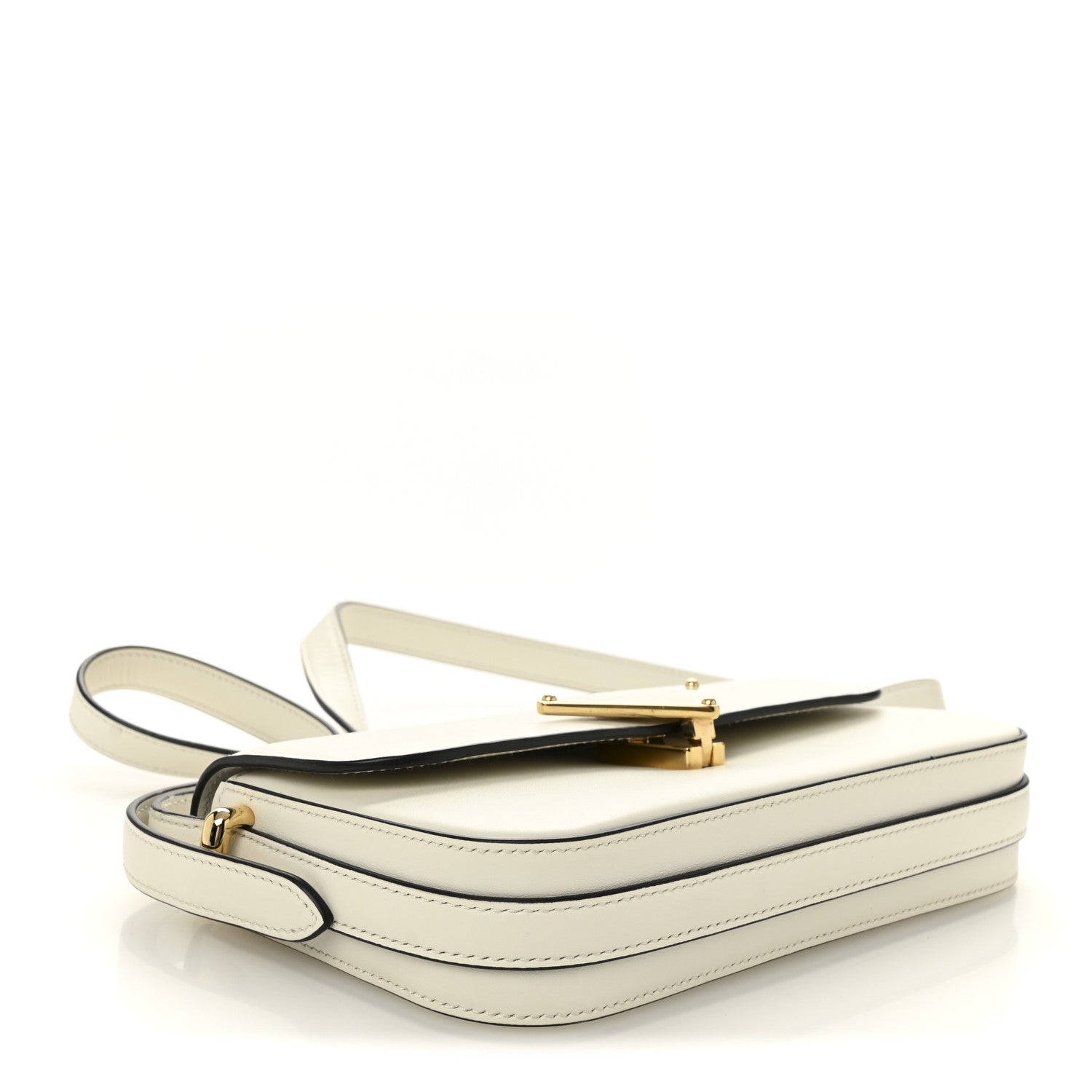 Prada Soft Calfskin Metal Triangle Logo Flap Shoulder Bag White 4 of 9