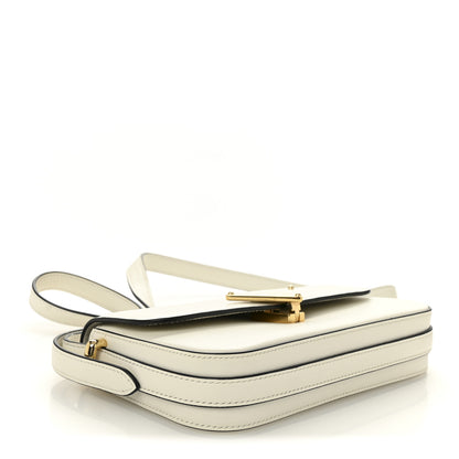 Prada Soft Calfskin Metal Triangle Logo Flap Shoulder Bag White 4 of 9