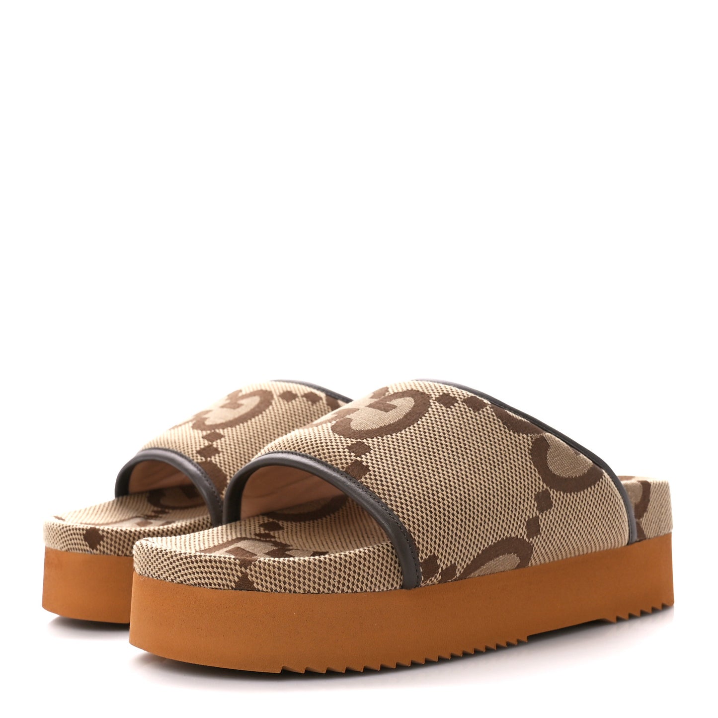Monogram Jumbo GG Nappa Samoa Platform 40mm Slide Sandals 39 Camel Ebony New Acero