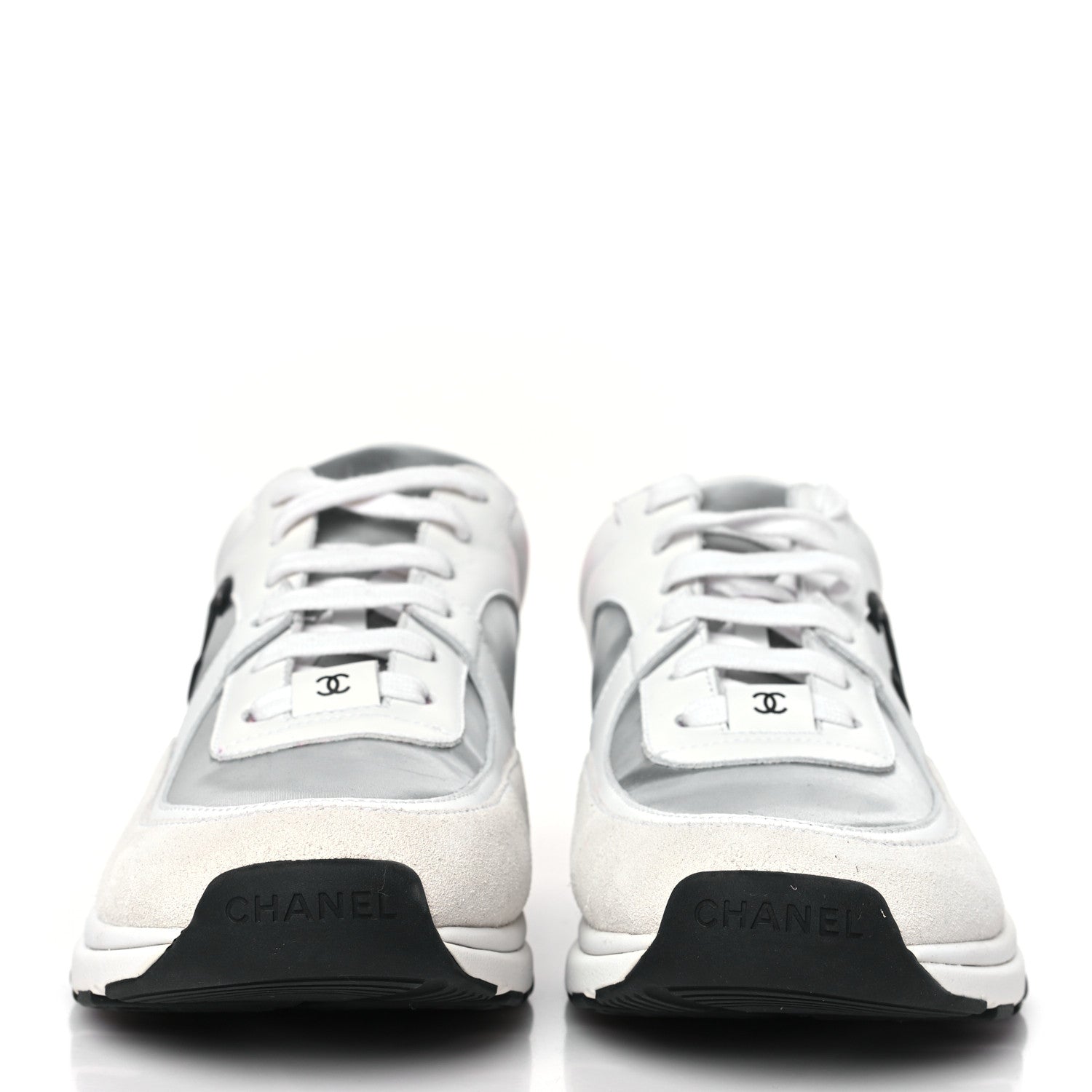 Chanel Calfskin Fabric Sneakers 39.5 White Silver Fluo Pink 2 of 7
