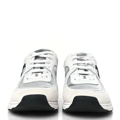 Chanel Calfskin Fabric Sneakers 39.5 White Silver Fluo Pink 2 of 7