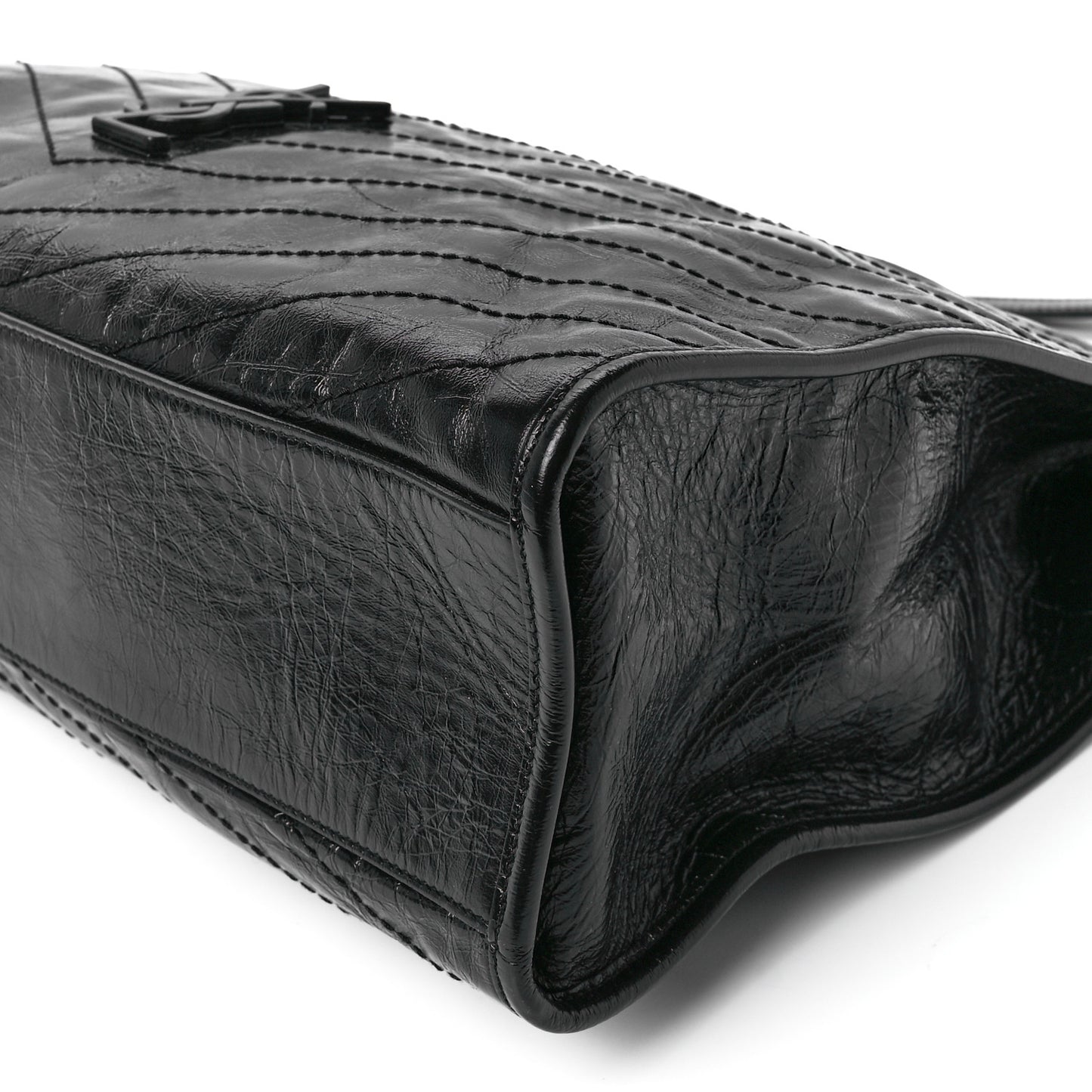 Crinkled Calfskin Matelasse Monogram Niki Shoulder Bag Black