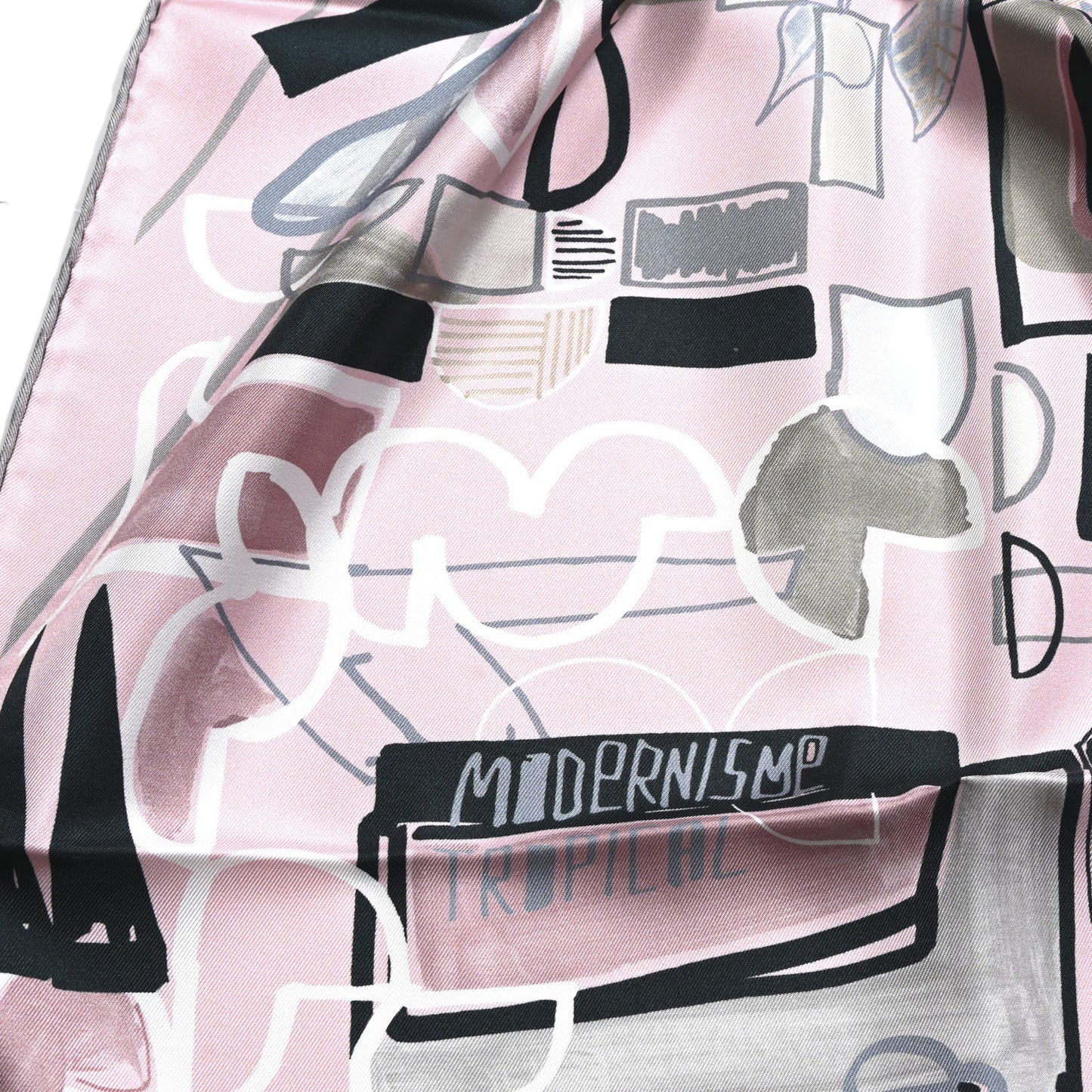 Silk Modernisme Tropical Scarf 90 Rose Pale Argile Gris