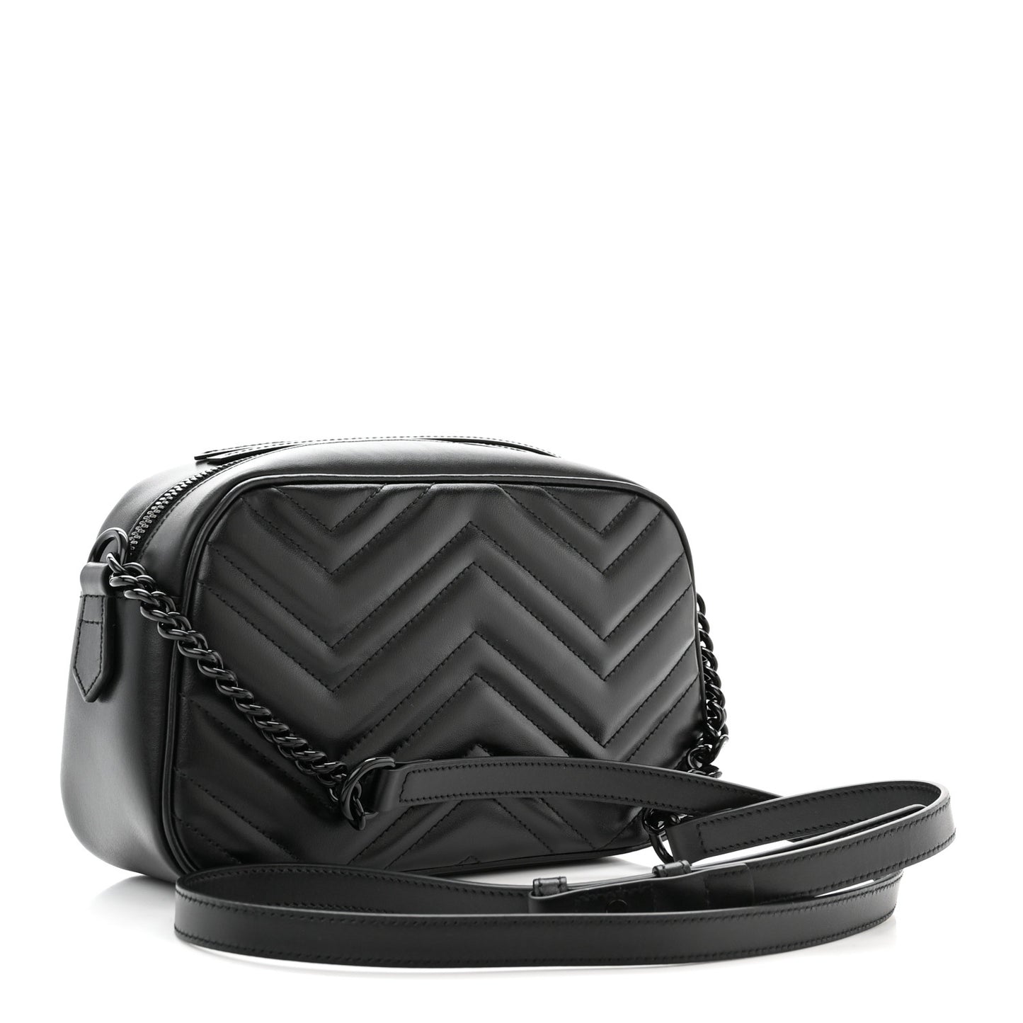 Calfskin Matelasse Monochrome Small GG Marmont Chain Shoulder Bag Black