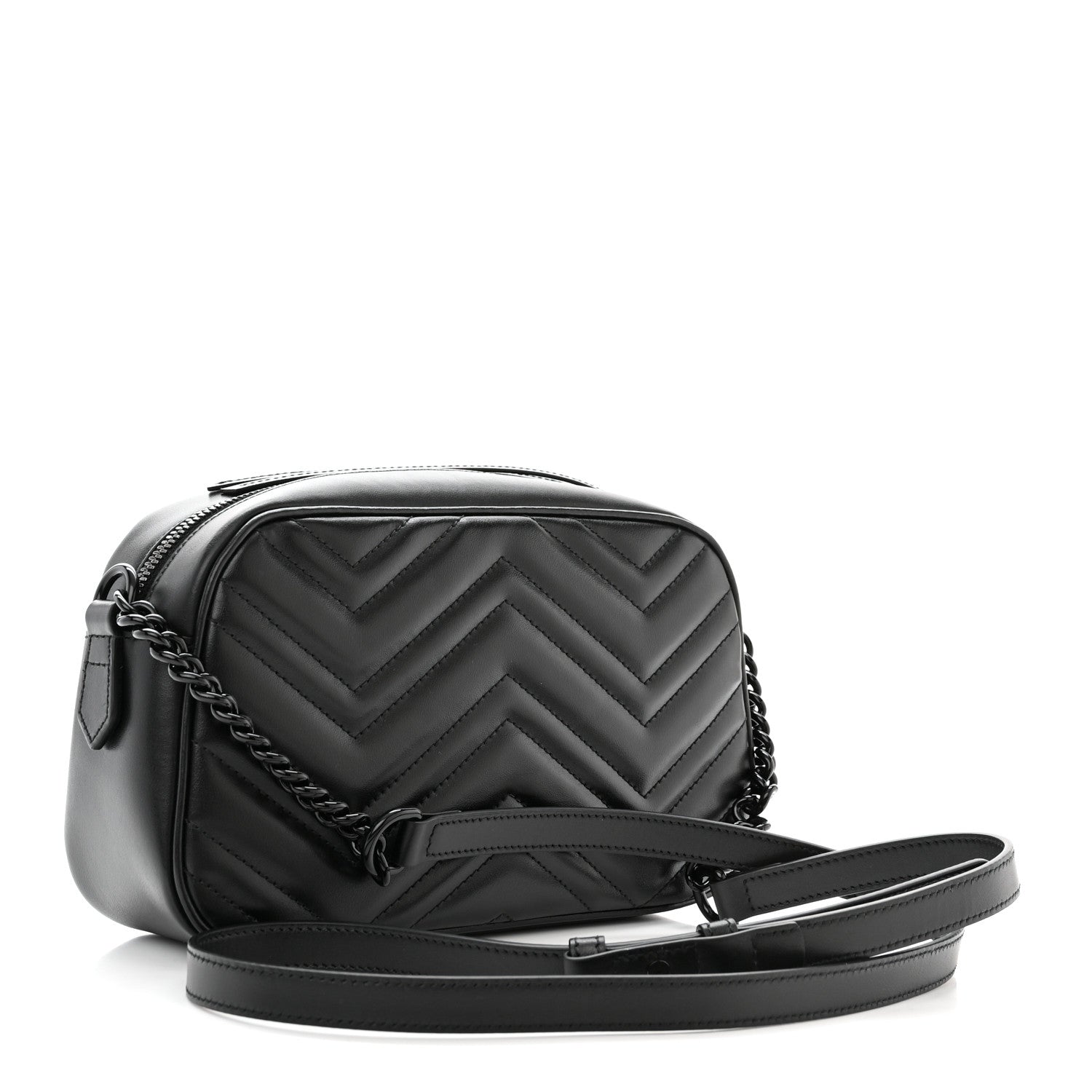 Gucci Calfskin Matelasse Monochrome Small GG Marmont Chain Shoulder Bag Black 3 of 11