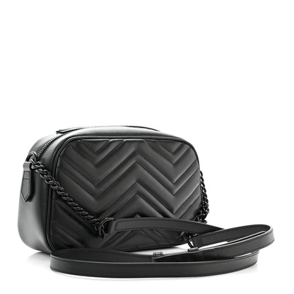 Gucci Calfskin Matelasse Monochrome Small GG Marmont Chain Shoulder Bag Black 3 of 11