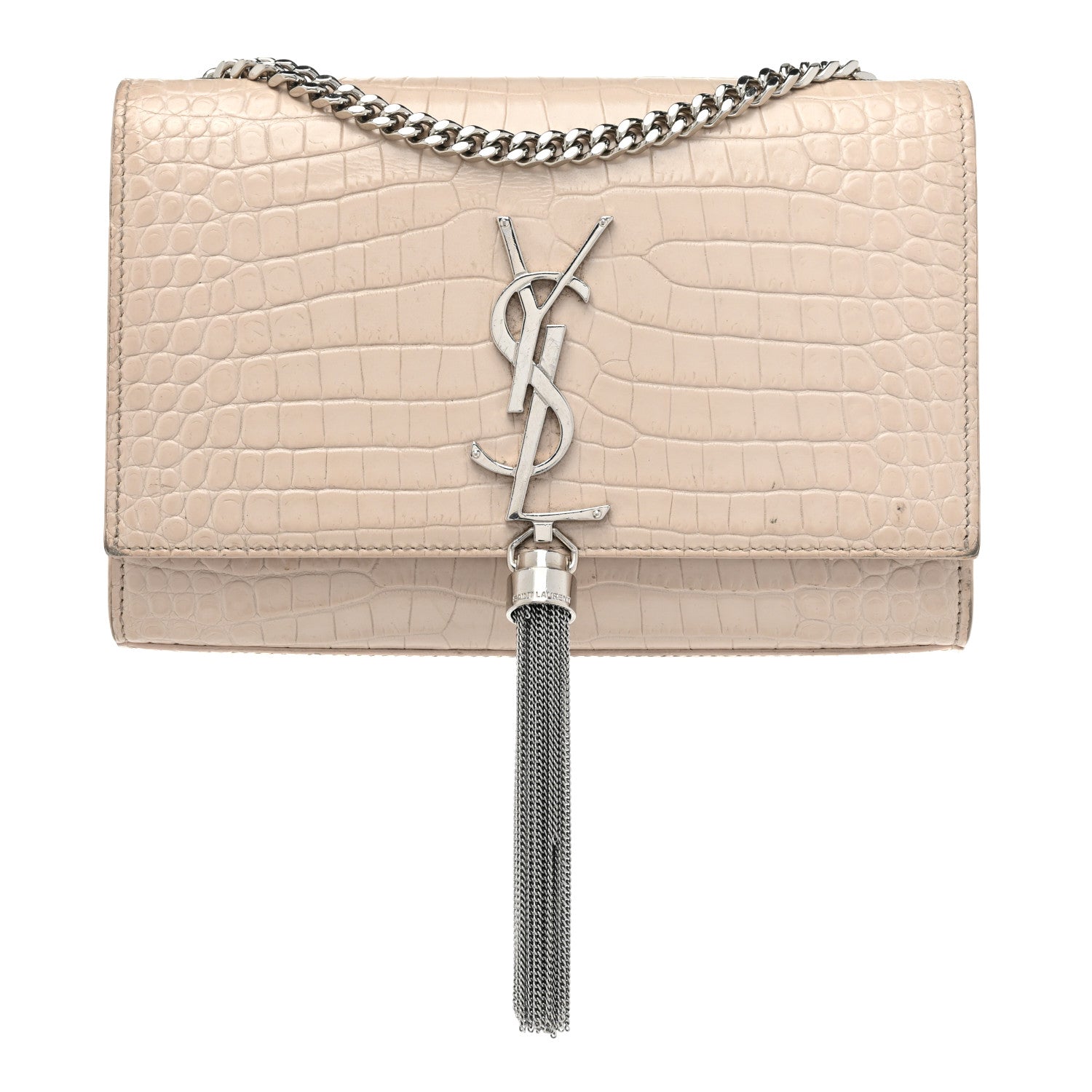 Saint Laurent Calfskin Crocodile Embossed Small Classic Monogram Kate Tassel Satchel Crema Soft 1 of 21