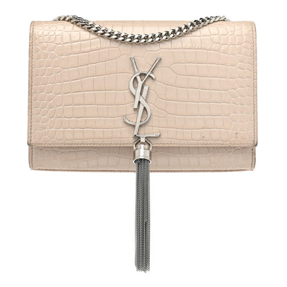 Saint Laurent Calfskin Crocodile Embossed Small Classic Monogram Kate Tassel Satchel Crema Soft 1 of 21