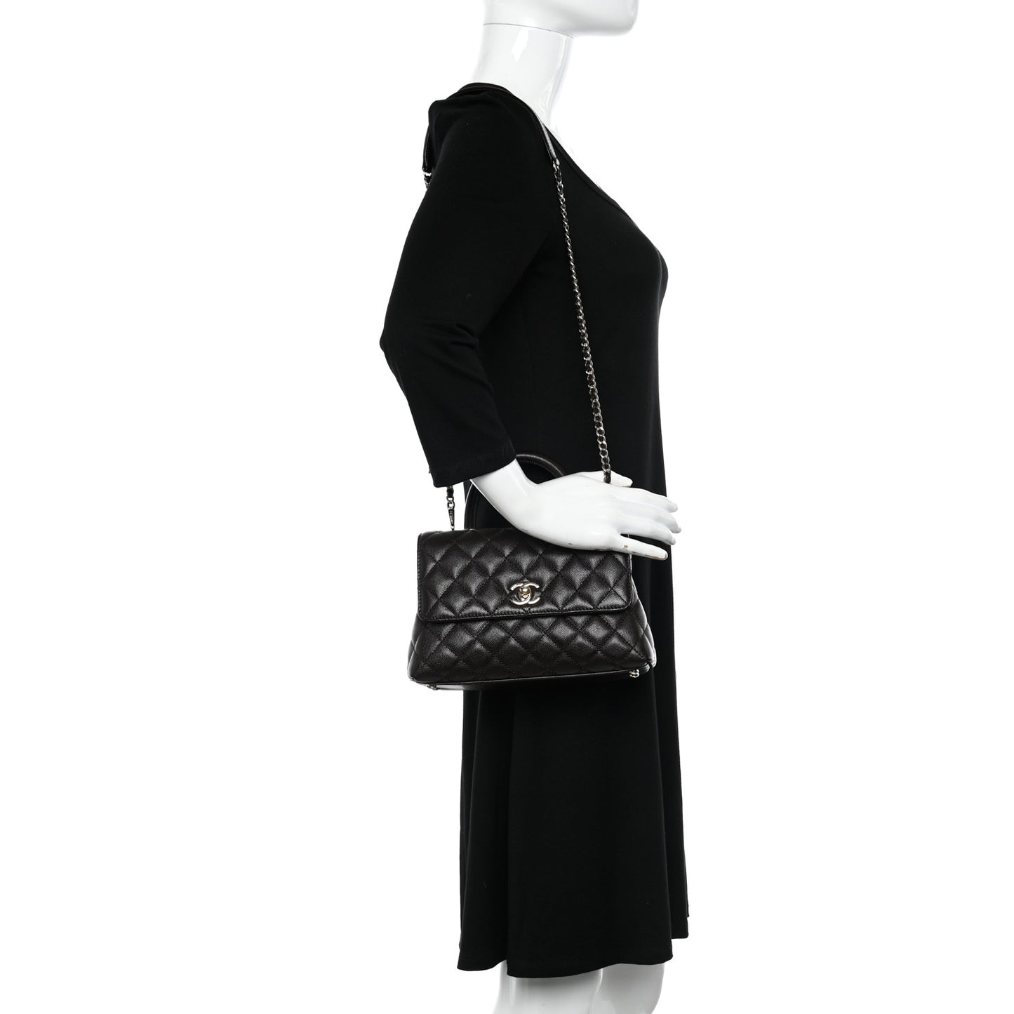 Caviar Quilted Mini Coco Handle Flap Dark Brown