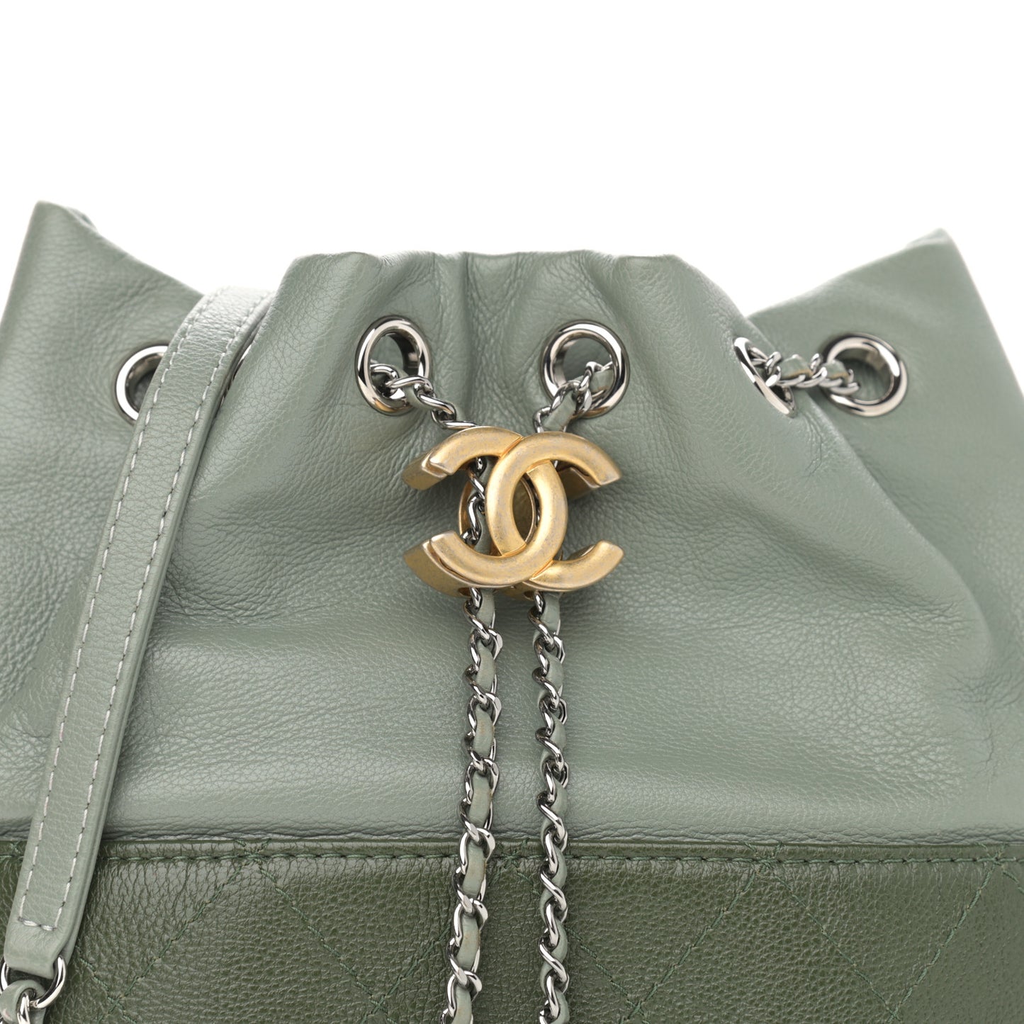 Calfskin Quilted Small Gabrielle Bucket Green