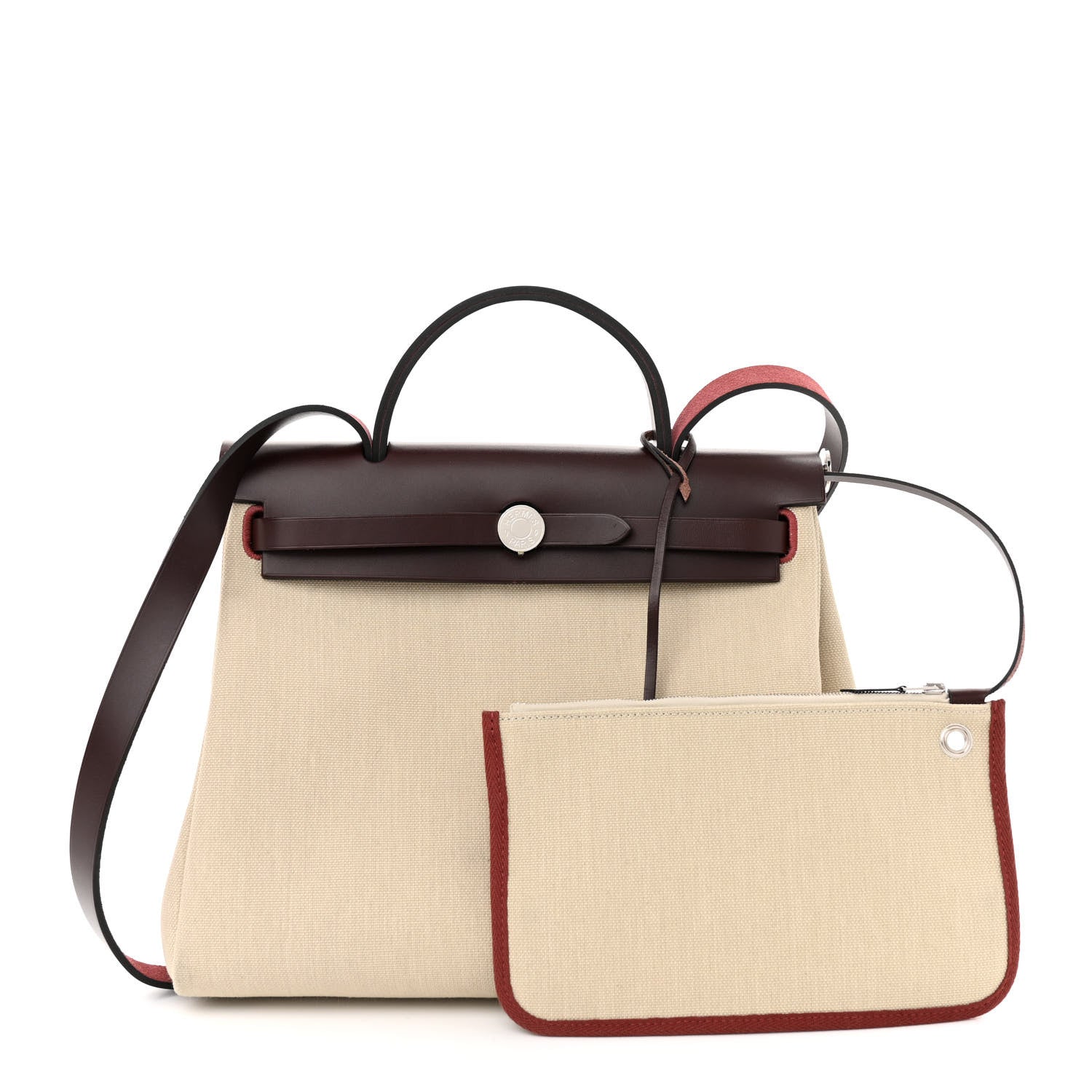 Hermes Military Toile Vache Hunter Herbag Zip Retourne 31 PM Beton Rouge Sellier 3 of 11