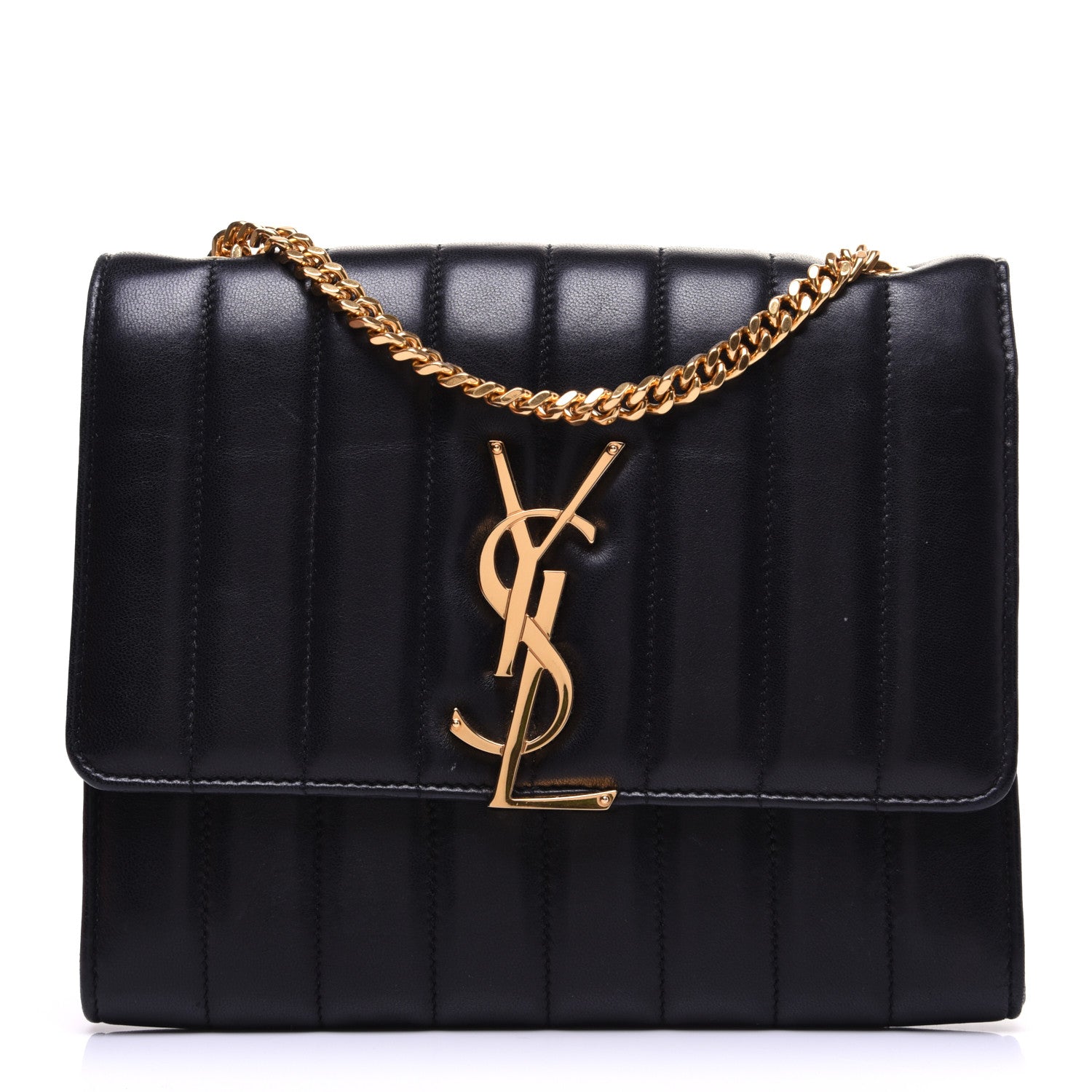 Saint Laurent Lambskin Matelasse Monogram Vicky Chain Wallet Black 1 of 13