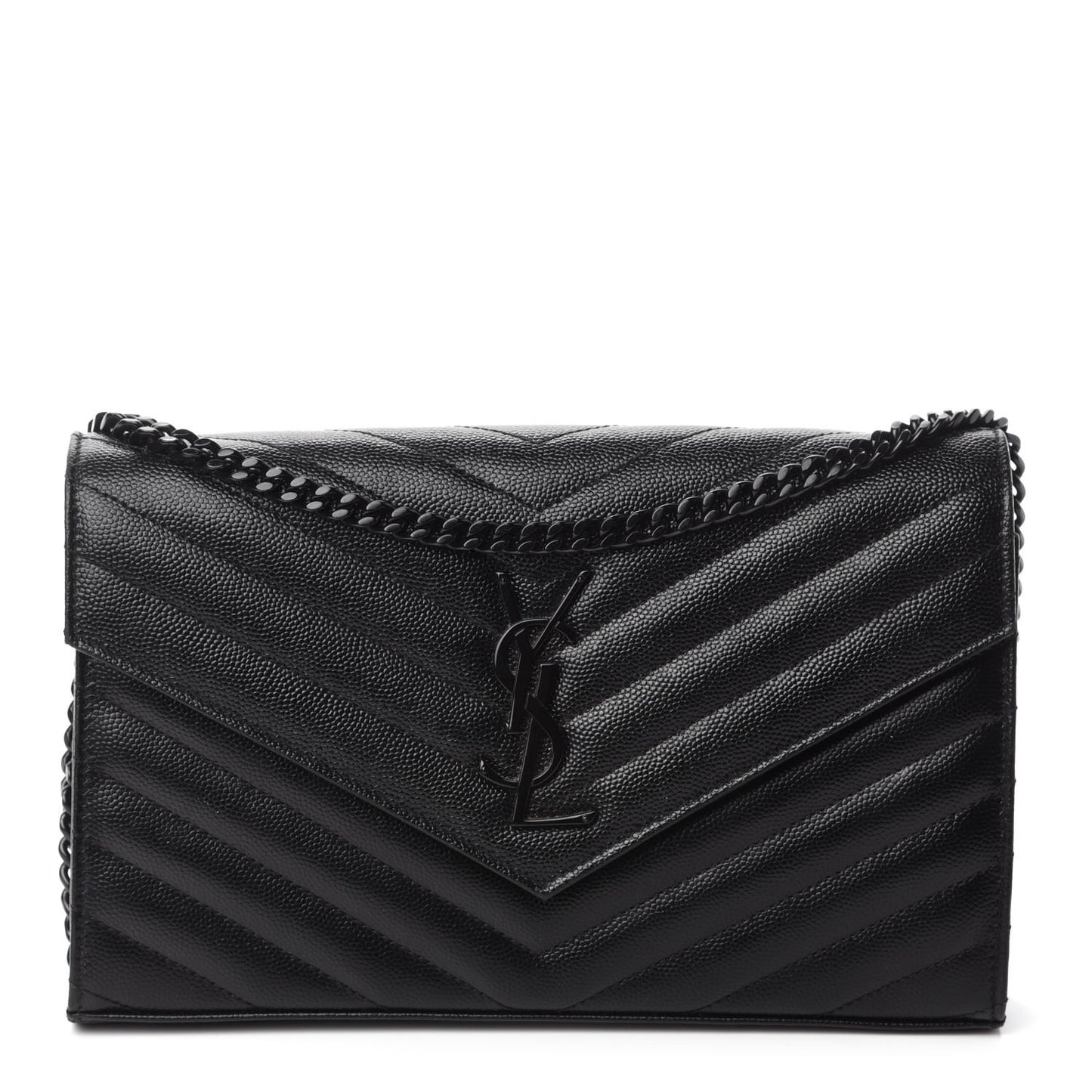 Grain De Poudre Matelasse Chevron Monogram Chain Wallet Black