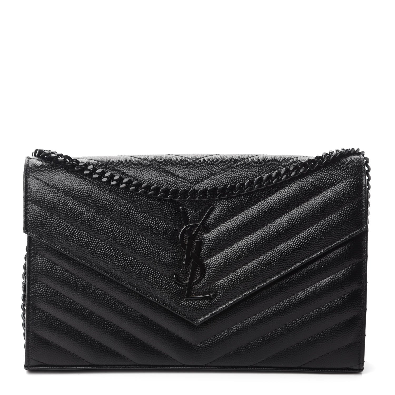 Saint Laurent Grain De Poudre Matelasse Chevron Monogram Chain Wallet Black 1 of 10