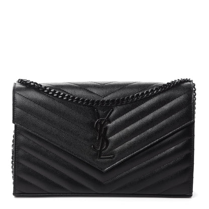 Saint Laurent Grain De Poudre Matelasse Chevron Monogram Chain Wallet Black 1 of 10