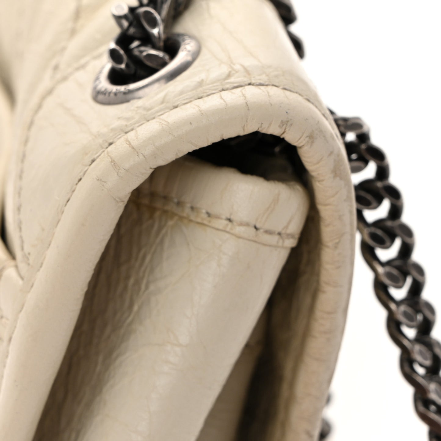 Crinkled Calfskin Matelasse Monogram Baby Niki Chain Satchel White