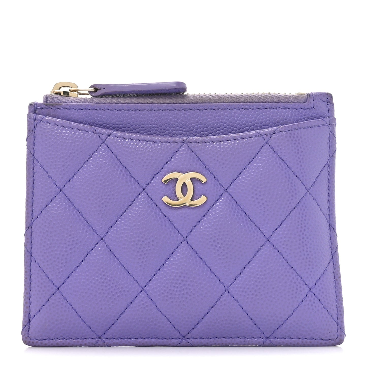 Caviar Quilted CC Zip Card Holder Purple