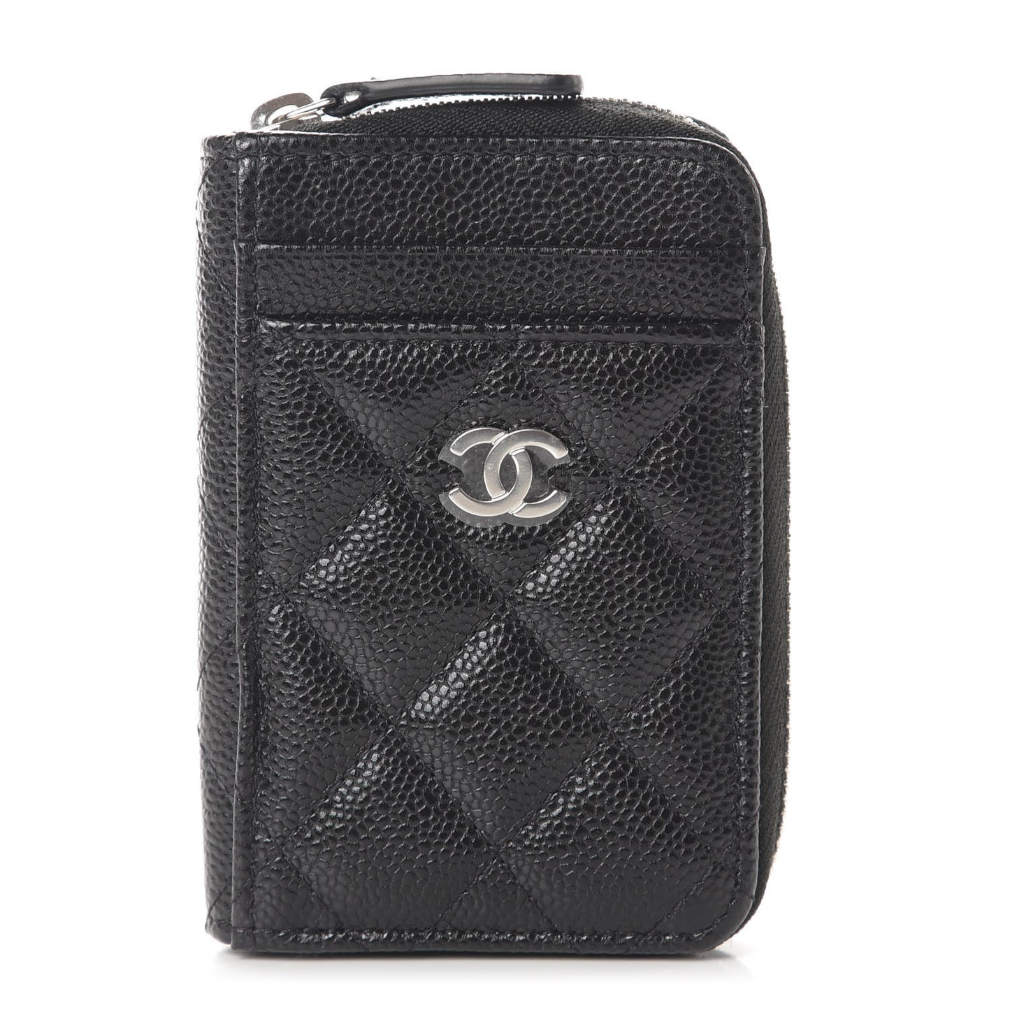Caviar Quilted Zip Card Holder Black